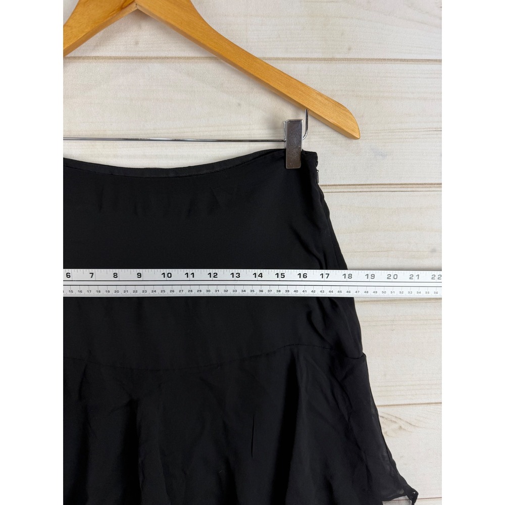 Lauren Ralph Lauren Skirt M Black 100% Silk Tiered Ruffle Flowy Chiffon - Picture 5 of 6